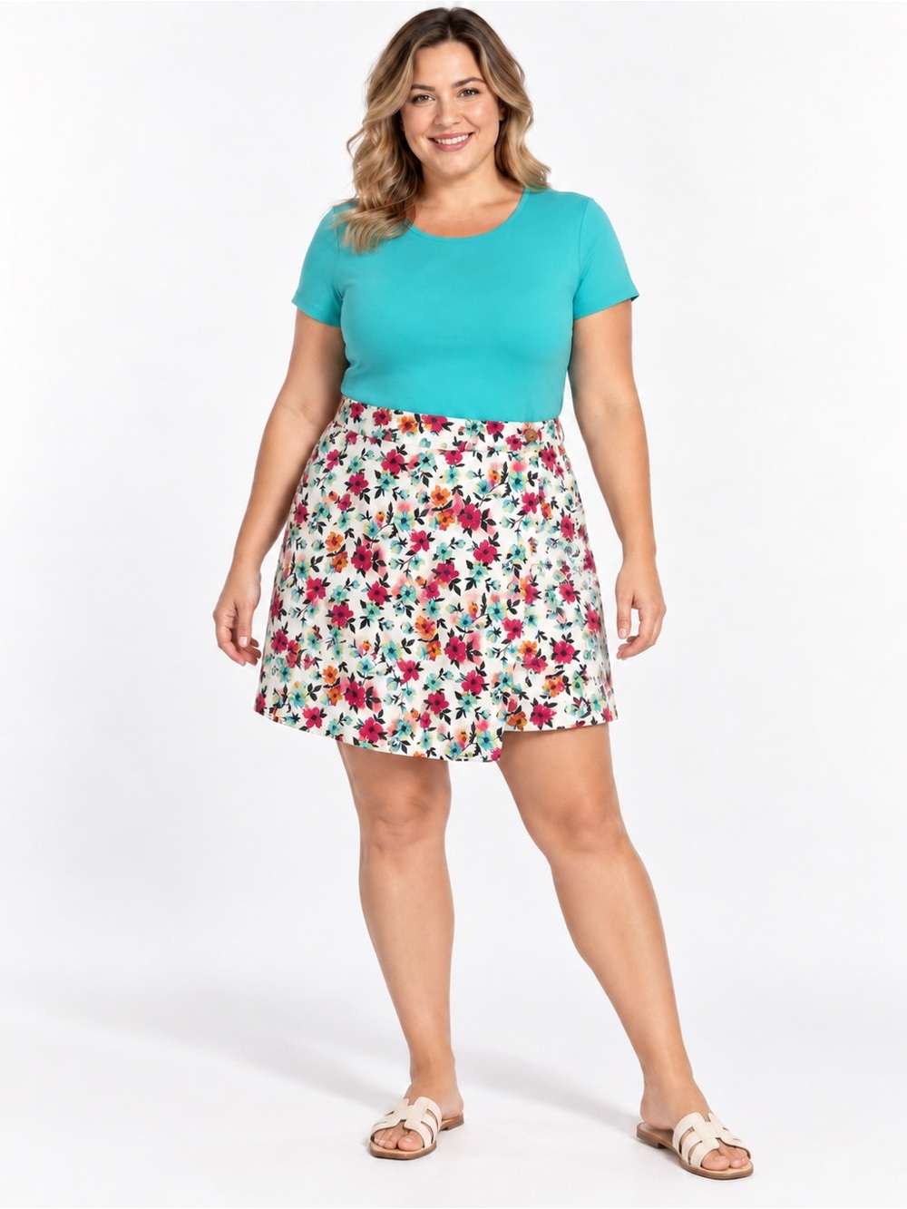 White Stag Size 14 Floral Cotton Wrap Front Skort Multicolor Cottagecore